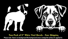 Jack Russell Terrier Two Pack 5" White Vinyl Decal Laptop Tablet Vehicle Windows