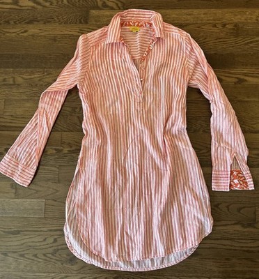 Roberta Roller Rabbit Tunic Dress Medium Pink White Resort Wear Cover Up Cotton
