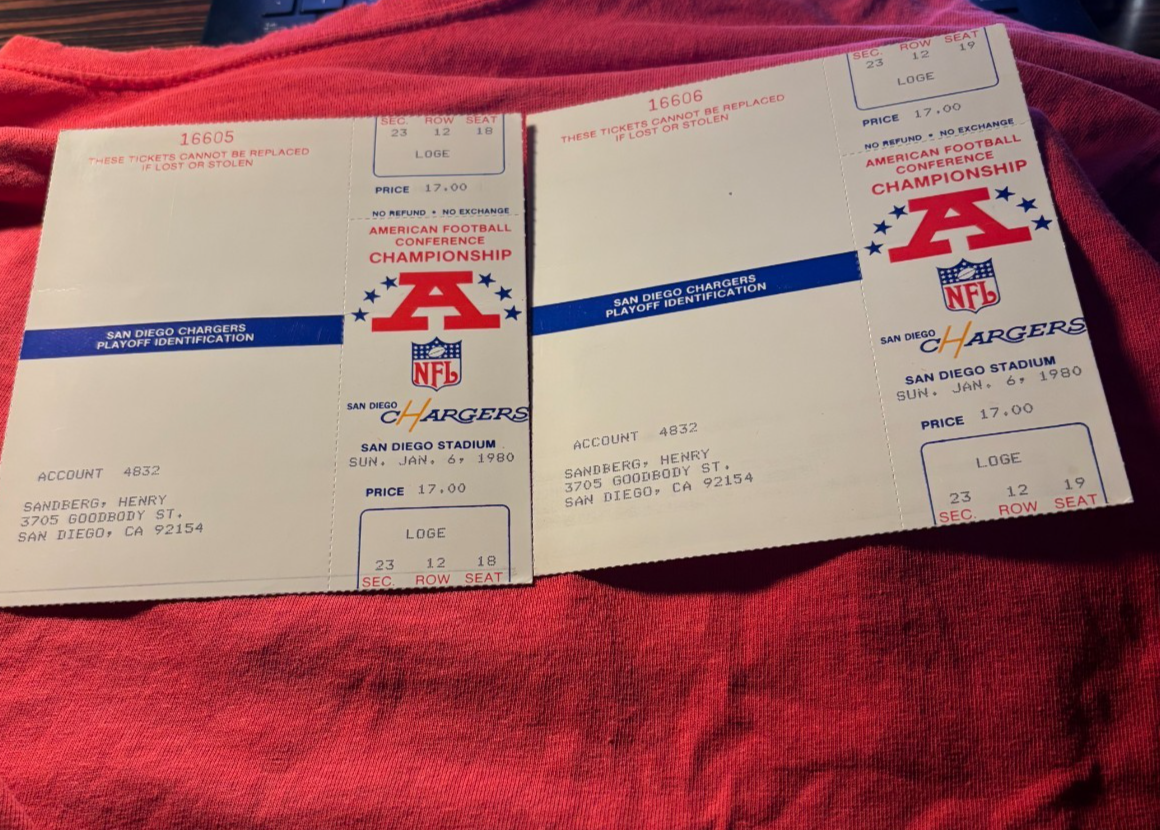 SAN DIEGO CHARGERS 1979 UNCUT PHANTOM PLAYOFF TICKET PANEL NOT STUB