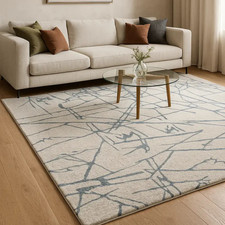 Hand Tufted Wool Area Rug 12x18 FT Modern Abstract Beige Grey Carpet Living Room