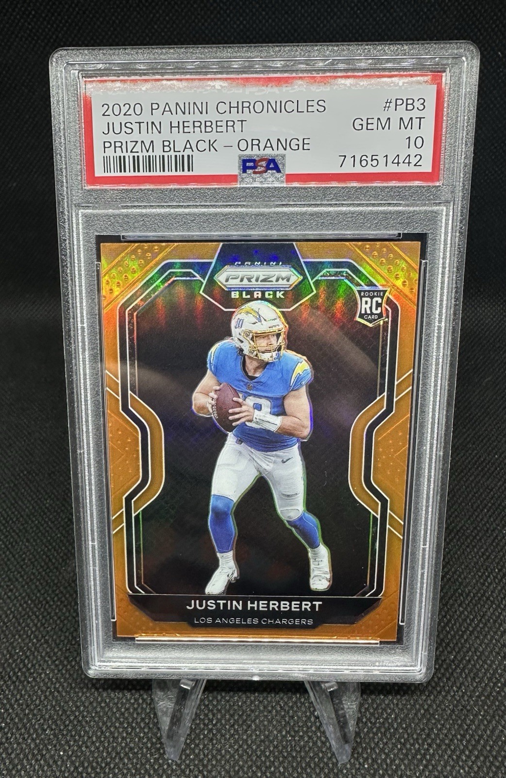 2020 Panini Chronicles Justin Herbert Prizm Black Orange /75 PSA 10