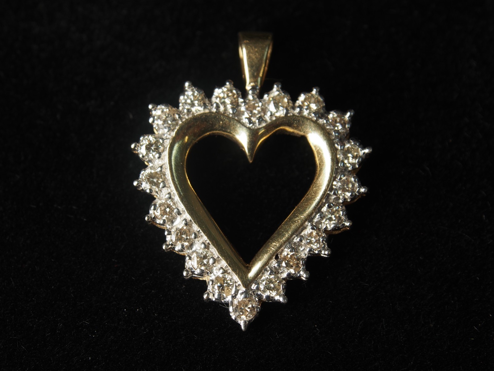 10K Gold 1CT Diamond Heart Pendant Vintage Style Open Heart Charm Gift 2.7g