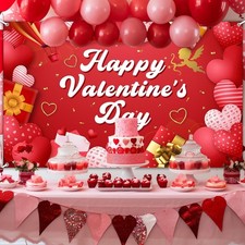 happy valentines day backdrop 6x3.6 ft red love heart party banner decor