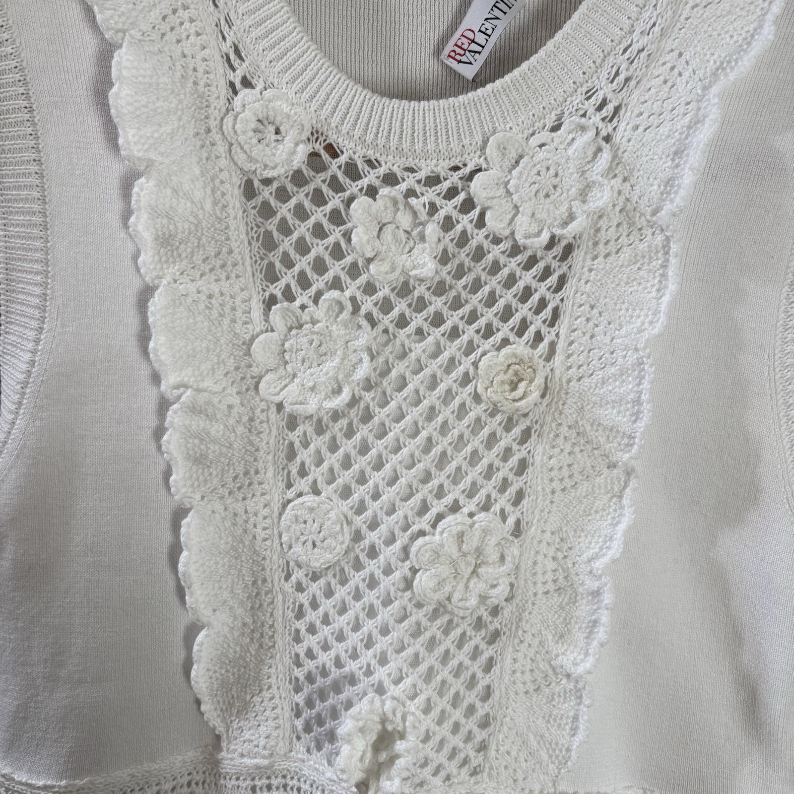 RED VALENTINO WHITE ROSETTE SWEATER DRESS SLEEVELESS SIZE 12 thumbnail 3