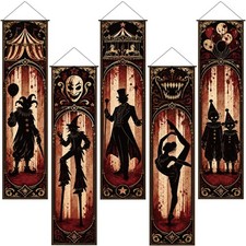 5 Pcs Halloween Clown Banner Scary Circus Hanging Party Decor