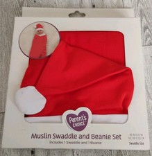 Infant Muslin Swaddle Beanie Set Red Santa BRAND NEW UNOPENED