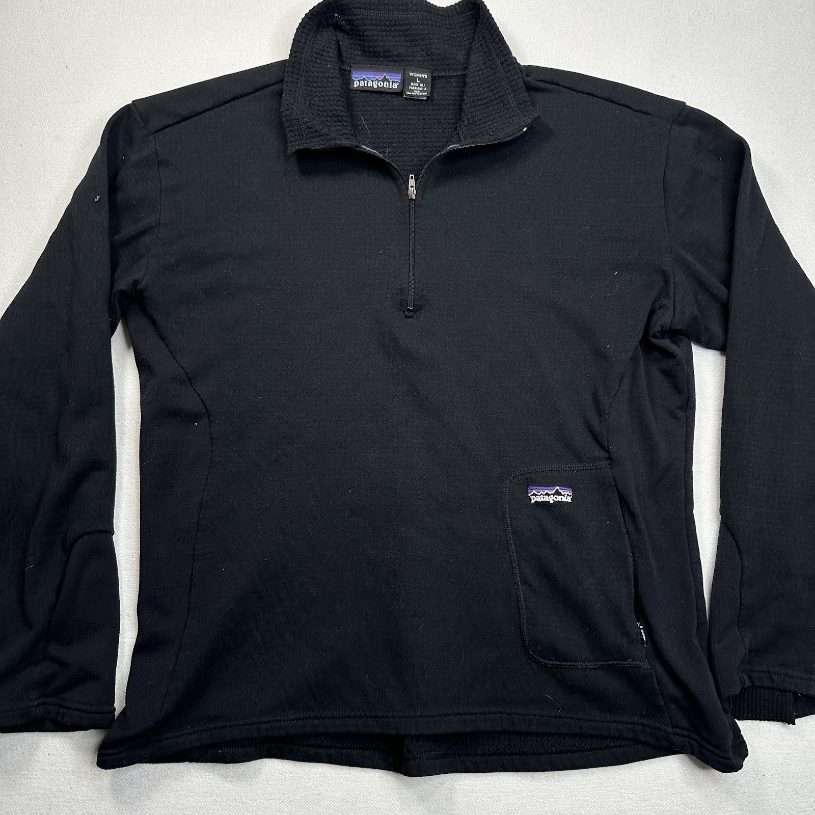 Vintage Patagonia Fleece Womens Large Black R1 Regulator Pullover 1/4 Zip USA