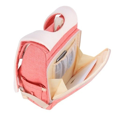 Mochila de viagem bolsa de fraldas de lona rosa - Imagem 3 de 4