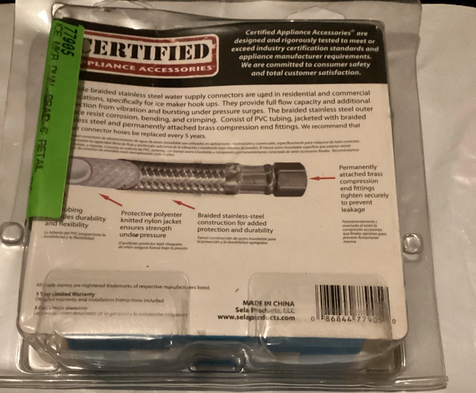 Electrodoméstico certificado Acc. Conector para máquina de hielo de acero inoxidable trenzado de 6 pies. (#59) Foto 4 de 4