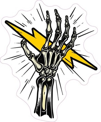 Skeleton Hand Holding Lightning Funny Hard Hat Vinyl Bumper Sticker Window Decal