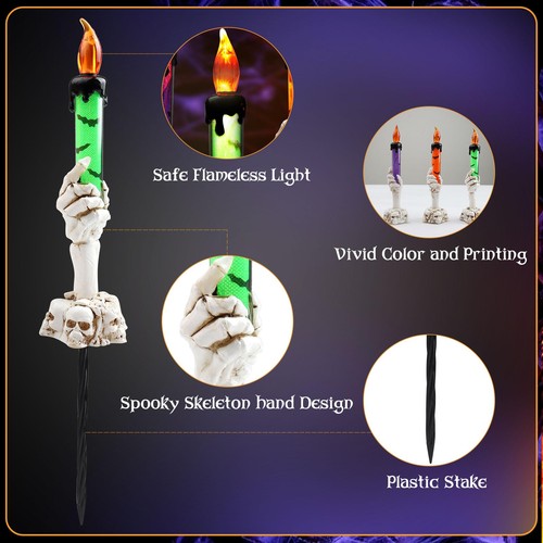 Halloween Decorations 6 Pack Skeleton Hands Hold Lighted Candle Light Stakes ... - Picture 4 of 6