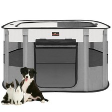 Dog Pet Playpen, Foldable Puppy Play Pen, Portable Kennel Tent Crate, Grey M