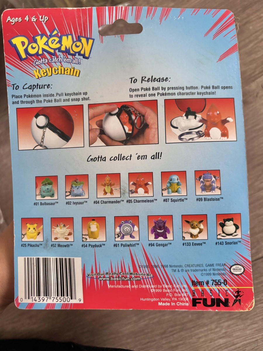Vintage 1999 Basic Fun Pokeball Pokemon Meowth Keychain Nintendo
