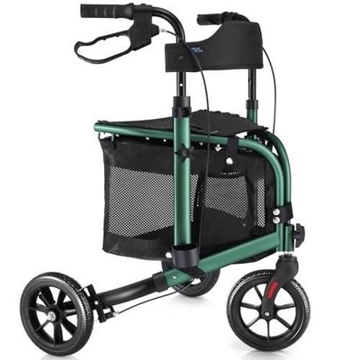Walk Mate 3 Wheel Rollator Walker w/ Seat Lightweight Foldable 8  Wheels Green