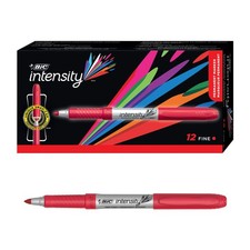 BIC Intensity Red Permanent Markers, Fine Point, 12 Count Pack of 1 ,