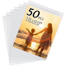 50 Pack 16.5x20.5" Crystal Clear Sleeves for 16x20 Art Prints Photos Mats