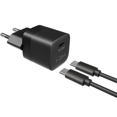 Ladegerät USB-C + kabel USB-C 30W Fixed Netzladegerät Wandladegerät Schwarz