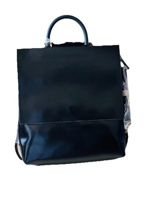 NEW Design Women Backpack Polish Black Leather Large Travel Work School Bag NWT