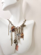 Avon Rustic Native American Mexico Mother Of Pearl Tooth Feather Fringe Necklace