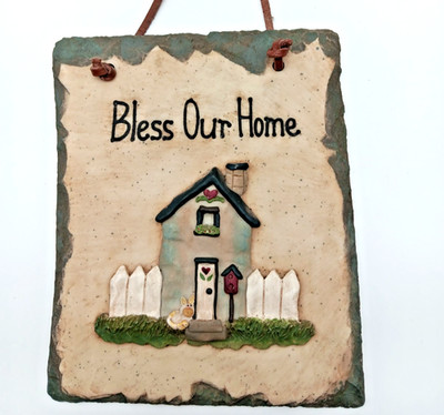 Bless Our Home Resin Faux Slate Painted Hanging Sign 6 X 7.25 Inch Home Decor