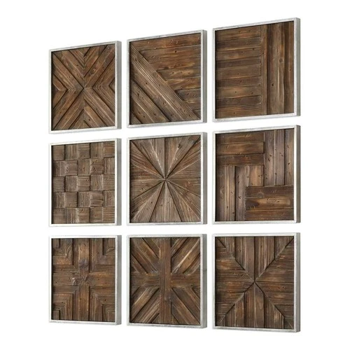 UTTERMOST 4115 BRYNDLE 3D PATTERNS RUSTIC WOODEN SQUARES WALL ART SET OF 9 - Picture 3 of 5
