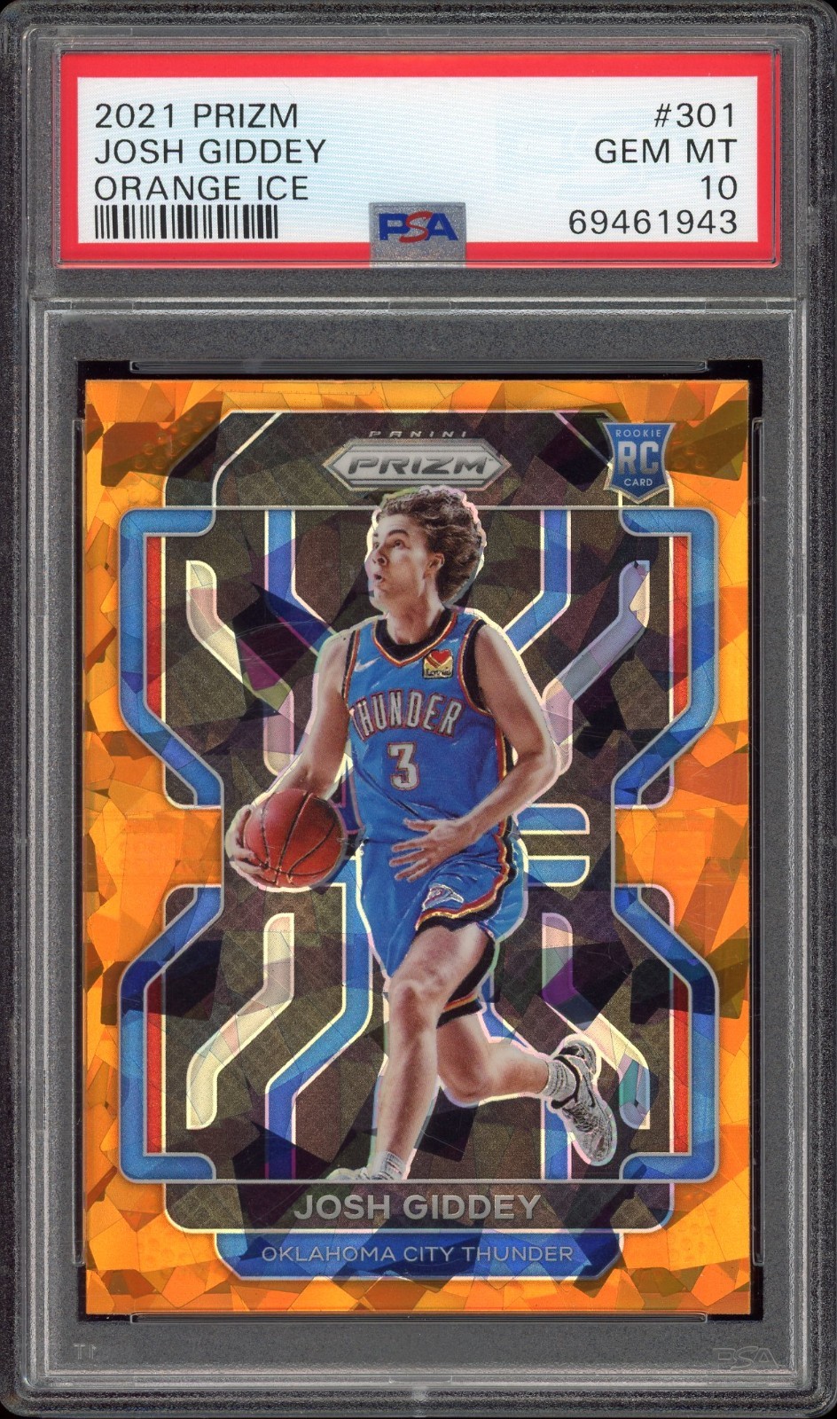 Josh Giddey (RC) #301 Orange Ice Prizm - 2021-22 Panini Prizm - PSA 10 Gem Mint