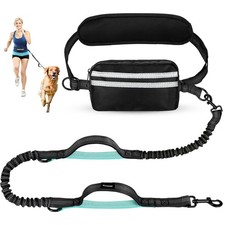 Hands Free Dog Leash Retractable Bungee Double Padded Handles Waist Mint Green