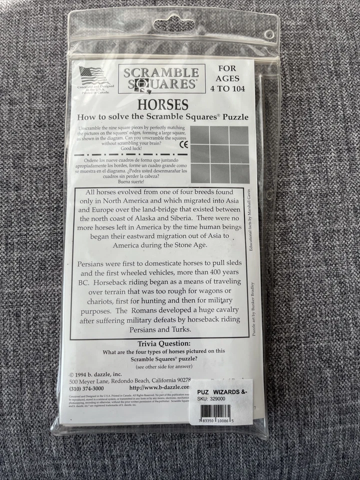 Vintage Scramble Square Puzzles Horses 12 x 12 FAMILY FUN GAMES - LIKE NEW - Image 2 of 2