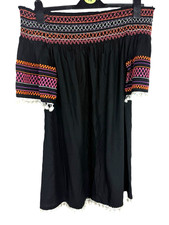 River Island Off Shoulder Mini Dress Women’s UK Size S Embroidered Tassel Sleeve