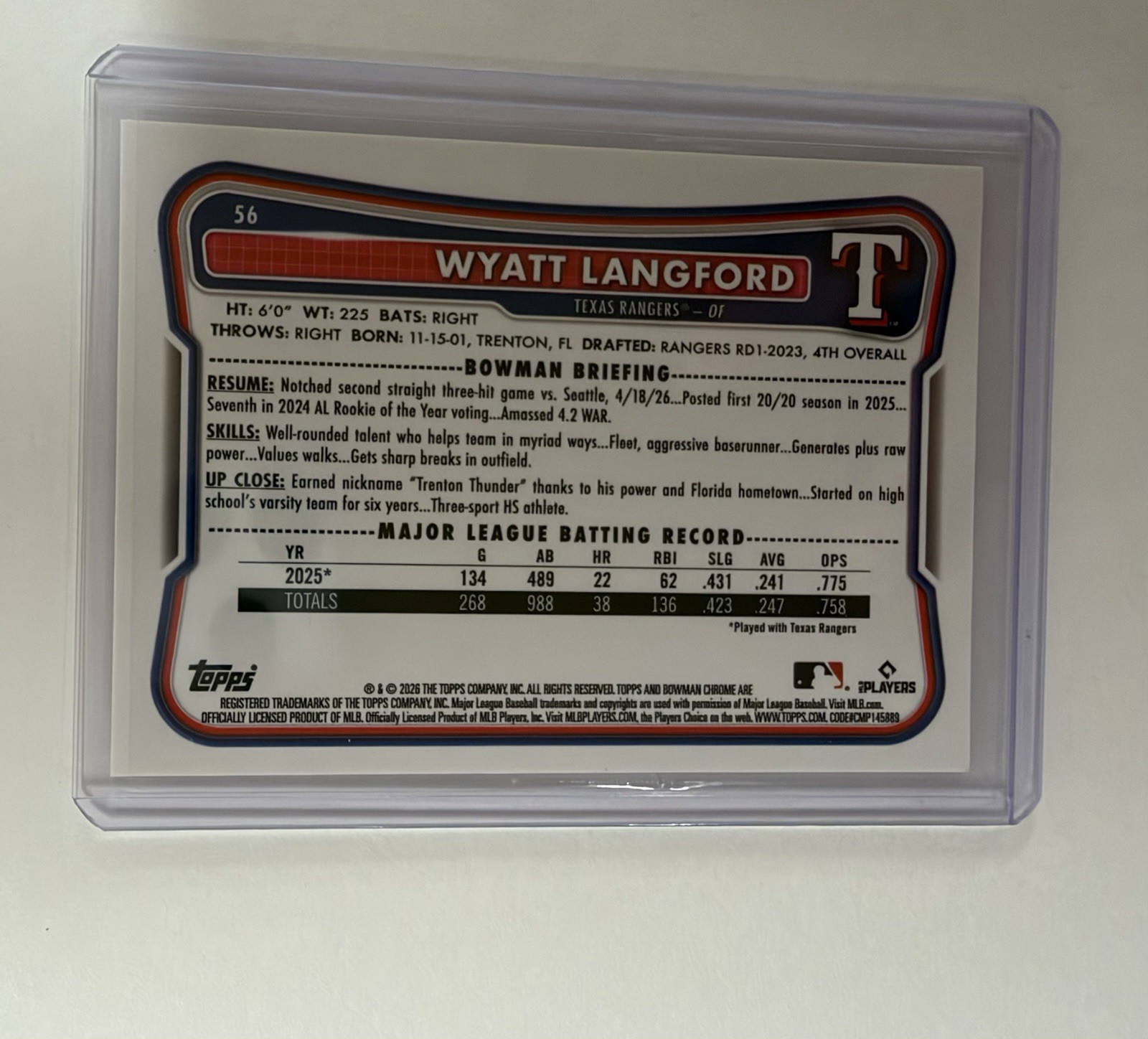 2025 Bowman Chrome - Wyatt Langford #36 Gold Geometric Refractor /50 view 2