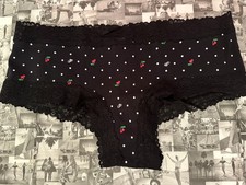 NWT Victoria's Secret PINK Wink Lace-Trim Cheeky Panty Black Cherry Dot Print M