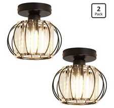 2Pk Black Crystal Semi Flush Mount Ceiling Light Fixture Mini Chandelier Lamps