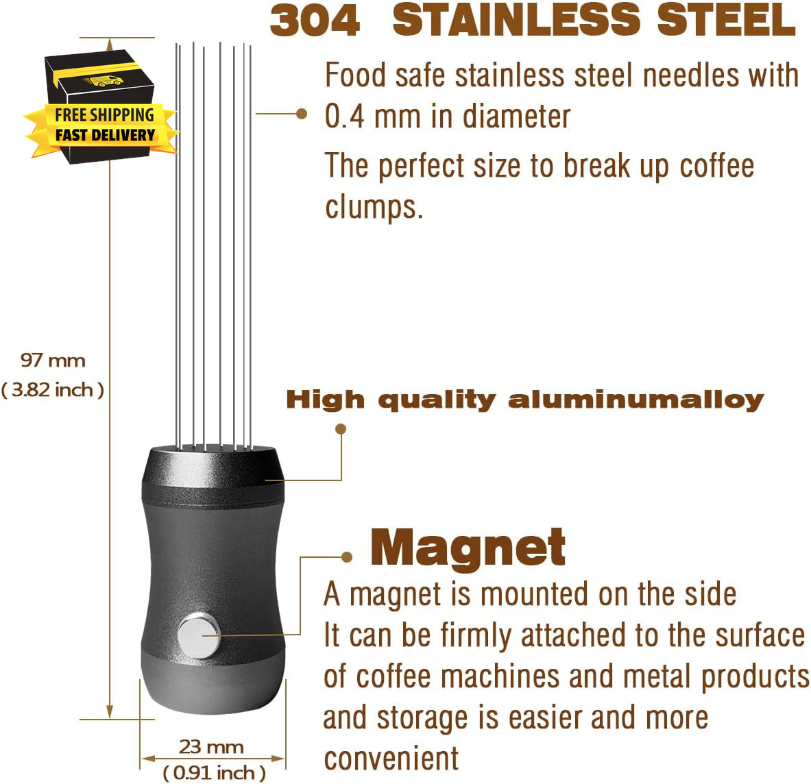 Magnetic Espresso Distribution Tool - Flick WDT Tool with 8X0.4Mm Stainless Stee