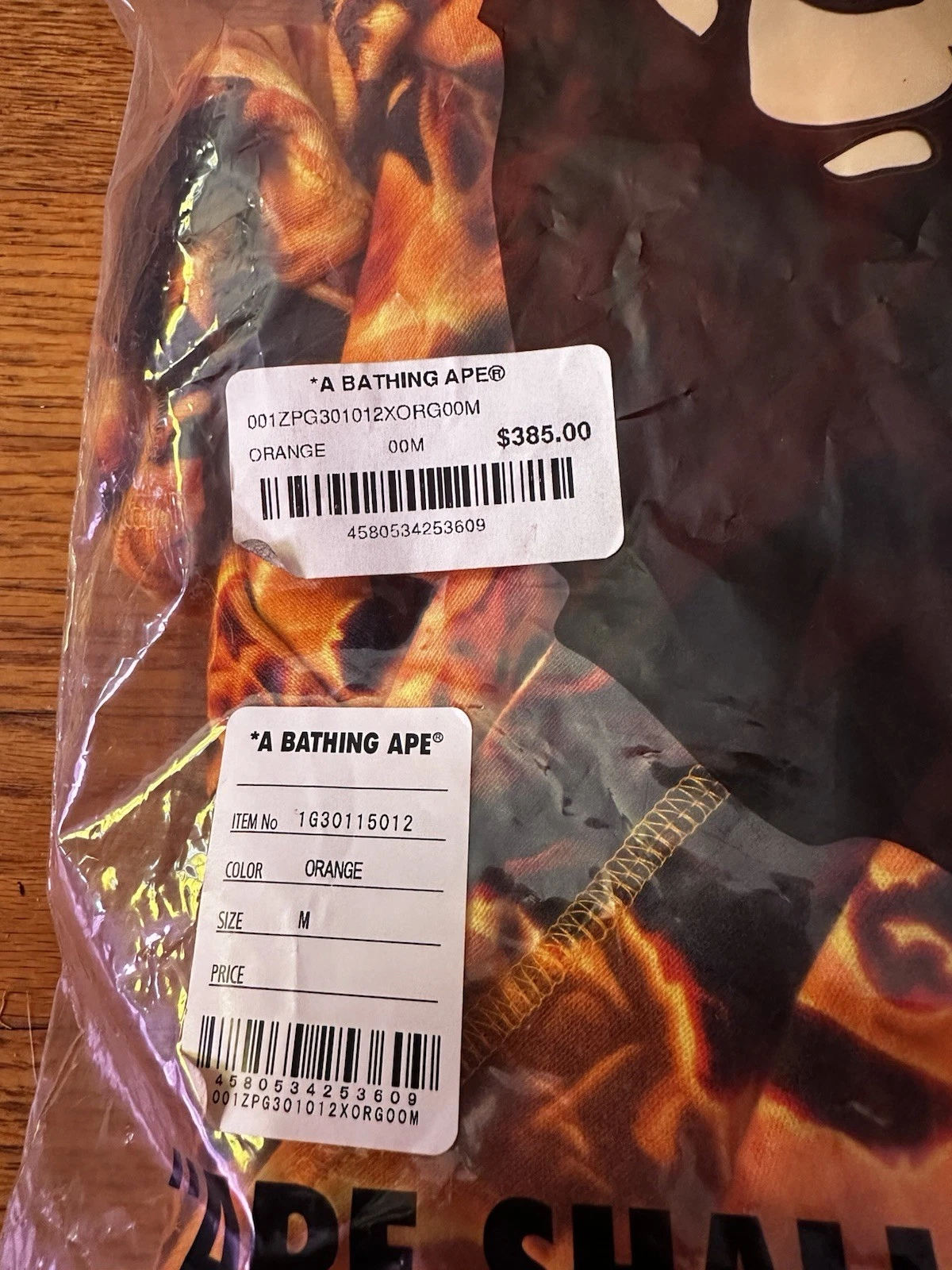 A BATHING APE (BAPE) Felpa con cappuccio e zip intera larga Bape Flame arancione taglia media