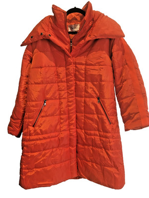 HEINE Woman's Puffer Winter Padded Jacket Coat Orange 2 Pockets Size 42 RP: $249
