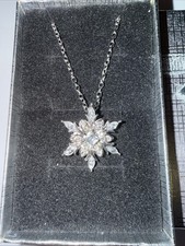NWT Silvertone Detailed Snowflake Necklace Clear Cubic Zirconia 1/2 Inch Pendant