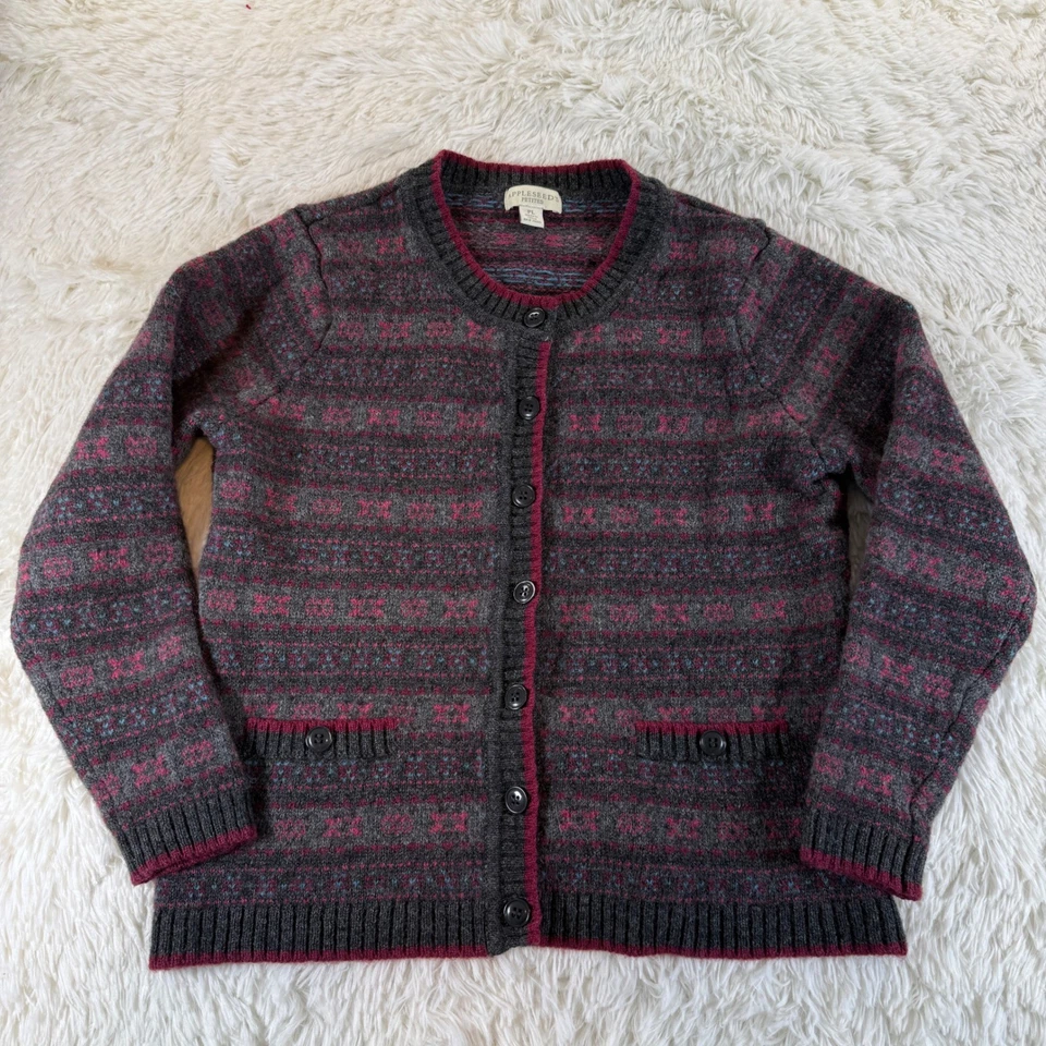 Cárdigan vintage con botones a rayas Appleeed's Petite grande PL 100 % lana Fair Isle Foto 2 de 4