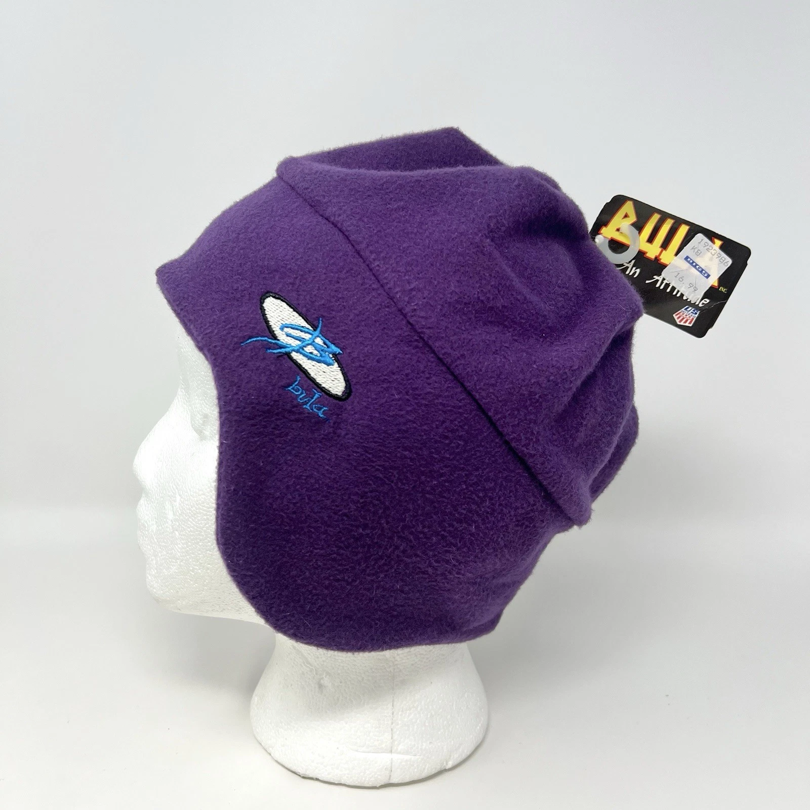 VTG Bula Fleece Hat Embroidered Purple OS w/ TAG made in USA Beanie Cap Ear Flap