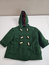 Vintage Green Coat Size 2T 2 Toddler Green Wool Hooded Plaid Lined Hooded