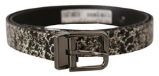 Dolce&Gabbana Men Gray Dress Belt Leather Marble Print Medium Strap Sz 90 cm 36“