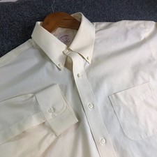 Brooks Brothers Dress Shirt Mens 17 35 Solid Yellow Classic Fit Non-Iron Cotton