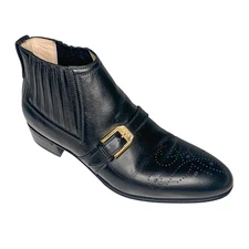 Gucci Interlocking G Logo Perforated Brogue Ankle Boot EU 37 US 7 Leather