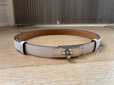 Herm s Kelly 18 Belt Blanc / Gold Epsom Palladium Hardware Full Set, Like New