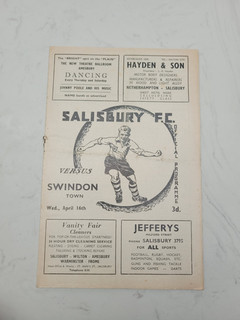 Salisbury V Swindon Town 16.4. 1958 Wiltshire Professional Shield