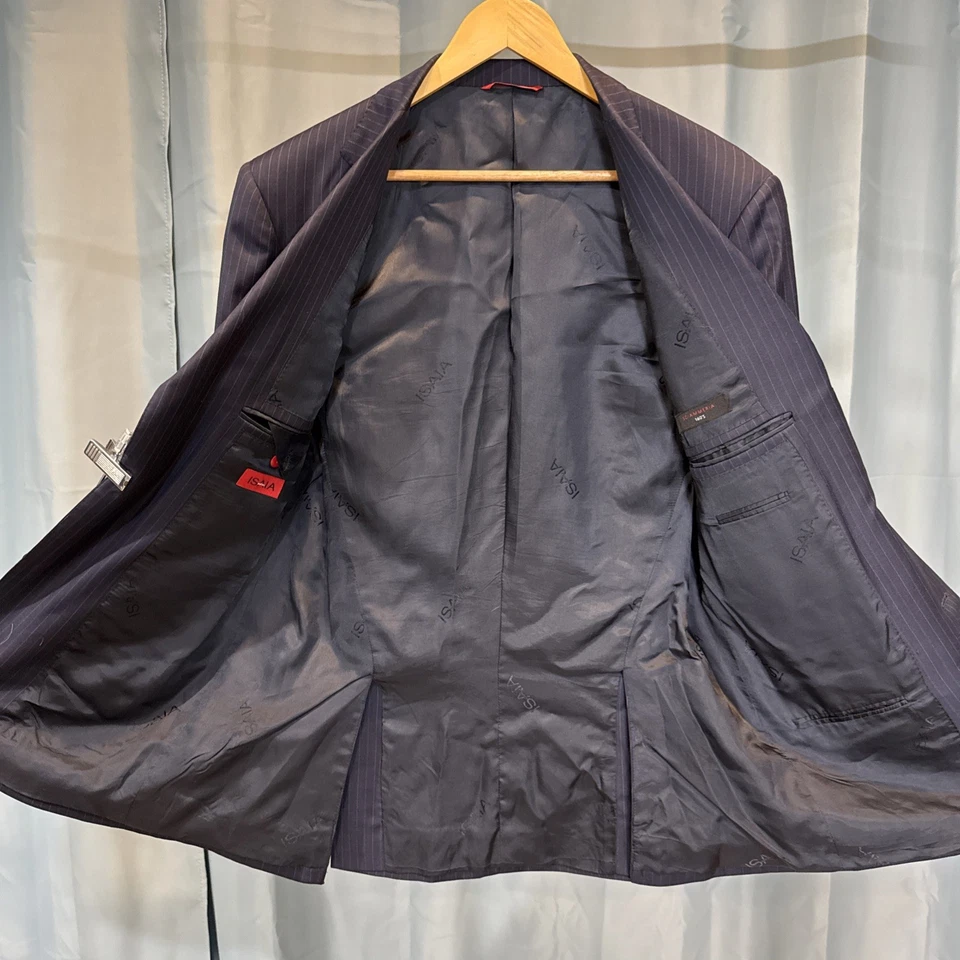 Traje Isaia Sciammeria, EU52, 3 Botones Super 160, Azul con Rayas Foto 3 de 4