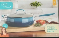 Pioneer Woman Ceramic Jumbo Pan With Lid Classic Cooker Ombre Teal 4.5qt New
