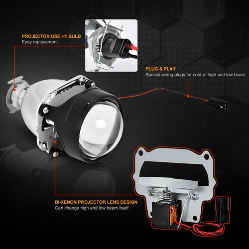 2x 2.5inch Bi Xenon HID Projector Retrofit Headlight Lens H1 Bulb H4 H7 Adapters - Picture 9 of 12
