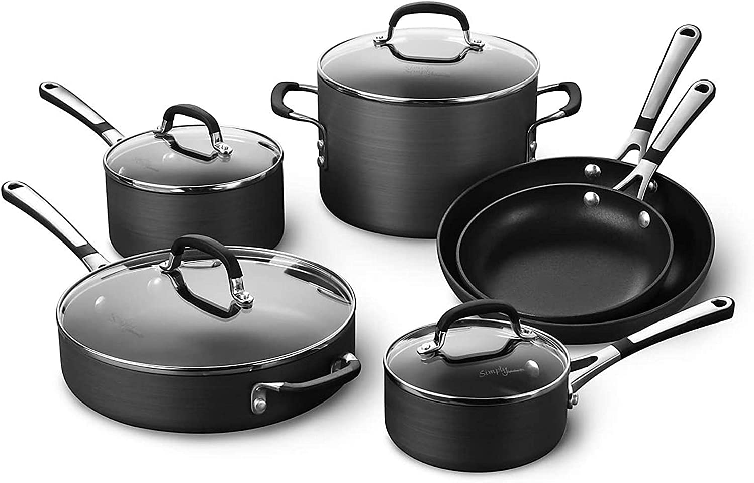 Calphalon 10-Piece Non-Stick Kitchen Cookware Set, Black Pots & Pans with Stay-C