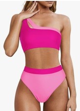 Mooslover Womens Cutout One Shoulder High Waisted Bikini Set High Cut Size S