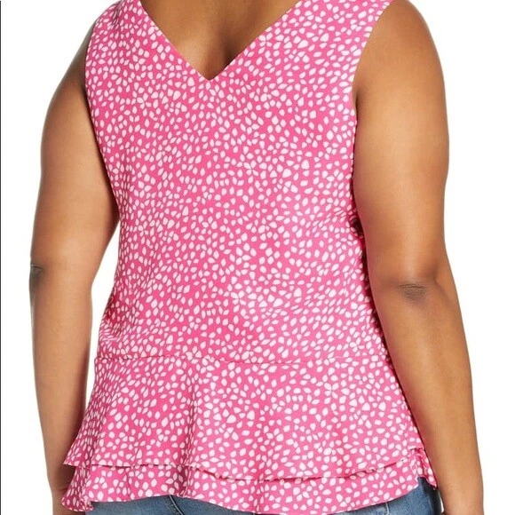 Gibson Living In Yellow Willow Top 3X Niveles Peplum Rosa Blanco NUEVO B62 Foto 3 de 4